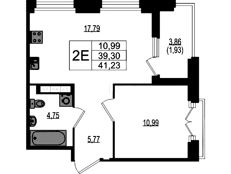 1-комнатная квартира 41.23 м², 3/4 эт., ЖК «Ranta Residence»